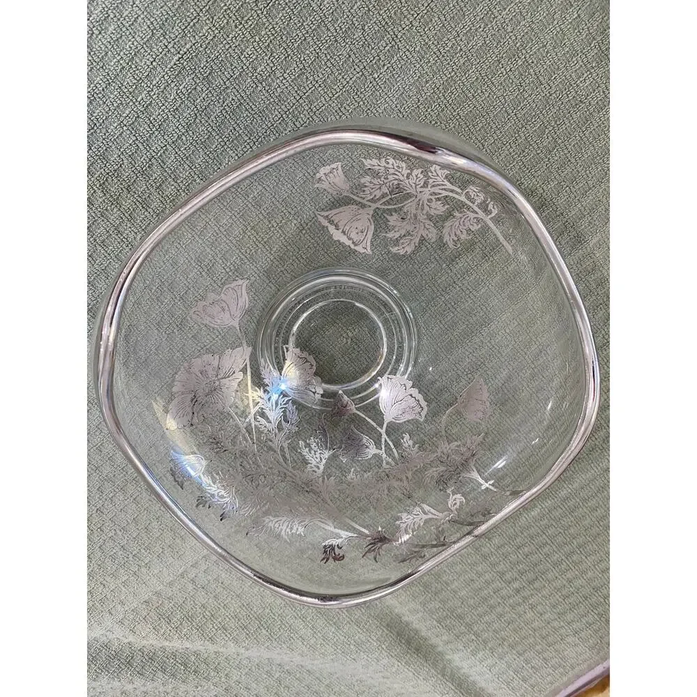 Footed Candy Dish - Vintage, Embossed and edged with silver